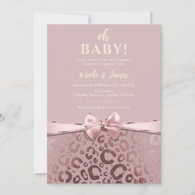Invitation Baby Shower Rose Gold et Imprimé Léopard Rose Glam (Devant)