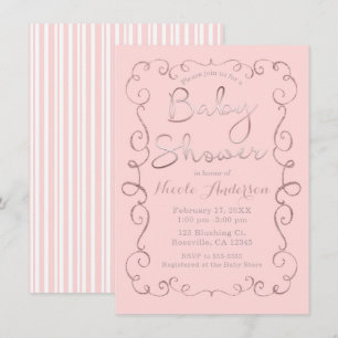 Invitation Baby Shower Rose Gold et Paillettes Rose Pâle Vint