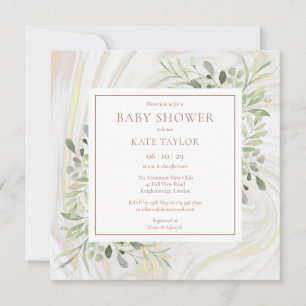 Invitation Baby Shower Rose Gold Marbré Saupoudrer de Verdu