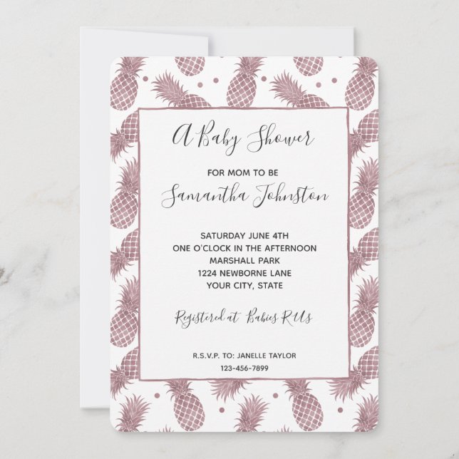 Invitation Baby shower rose Gold Pineapples (Dos)