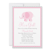 Baby shower rose Grey Chevron Elephant Girl Invita