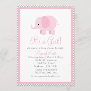 Invitation Baby shower rose Grey Chevron Elephant Girl Invita