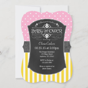 Invitation Baby shower rose gris-jaune