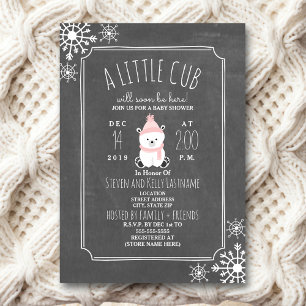 Invitation Baby shower rose hivernal de la fille de l'ours po