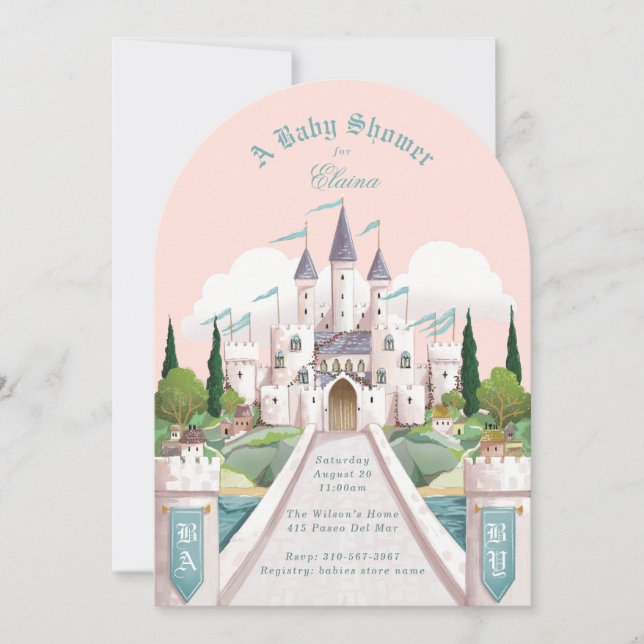 Invitation Baby shower rose illustré de Storybook (Devant)