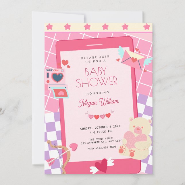 Invitation Baby shower rose joli (Devant)