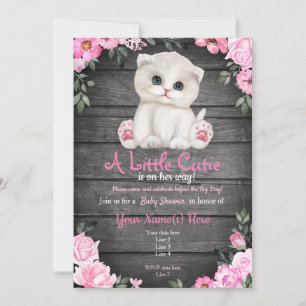 Invitation Baby shower rose Kitten, rustique