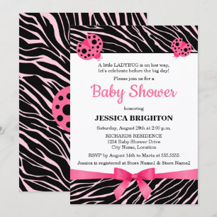 Invitation Baby shower rose Ladybug Zebra Stripes