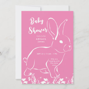 Invitation Baby shower rose lapin blanc