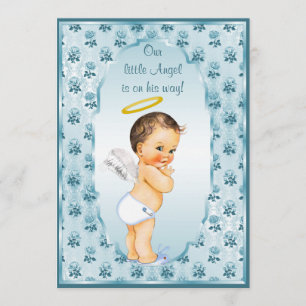 Invitation Baby shower Rose Little Boy Angel Blue