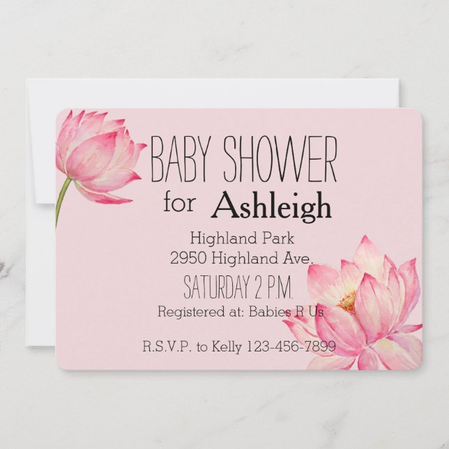 Invitation Baby shower rose Lotus (Devant)
