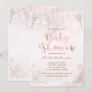 Invitation Baby Shower Rose Lumineux et Paillettes Célestes e