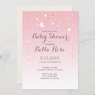 Invitation Baby shower rose Lune Star fille