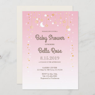 Invitation Baby shower rose Lune Star fille