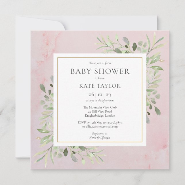 Invitation Baby Shower Rose Marbre | Sprinkle (Devant)