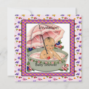 Invitation Baby-Shower Rose Mauve Vintage