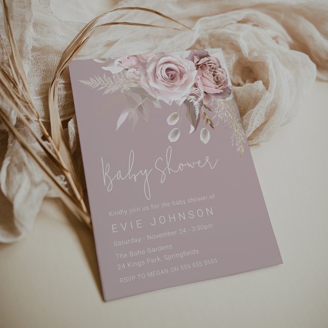 Invitation Baby shower Rose moderne Boho Dusty (Créateur téléchargé)