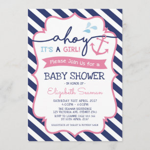 Invitation Baby shower rose Nautique fille Ahoy