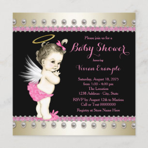 Invitation Baby shower rose noir et or Angel