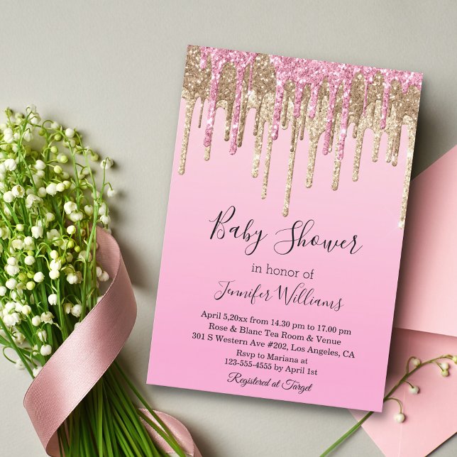 Invitation baby shower rose or goutte parties scintillant inv (Créateur téléchargé)