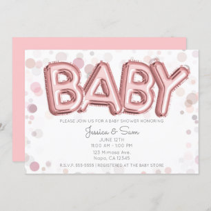 Invitation Baby shower Rose or rose Ballons Moderne Chic