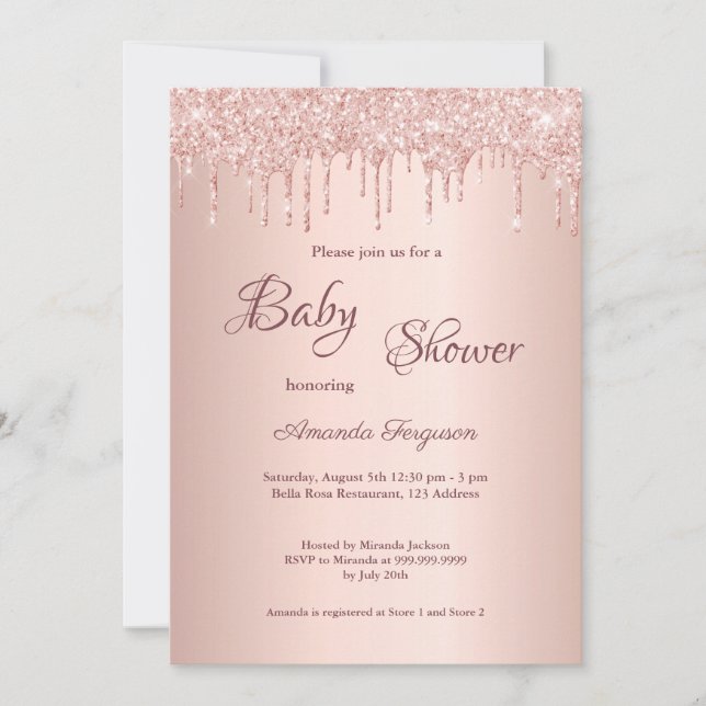 Invitation Baby shower rose or rousse parties scintillant gou (Devant)