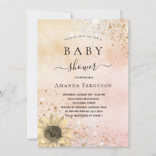 Invitation Baby shower rose or rustique tournesol parties sci