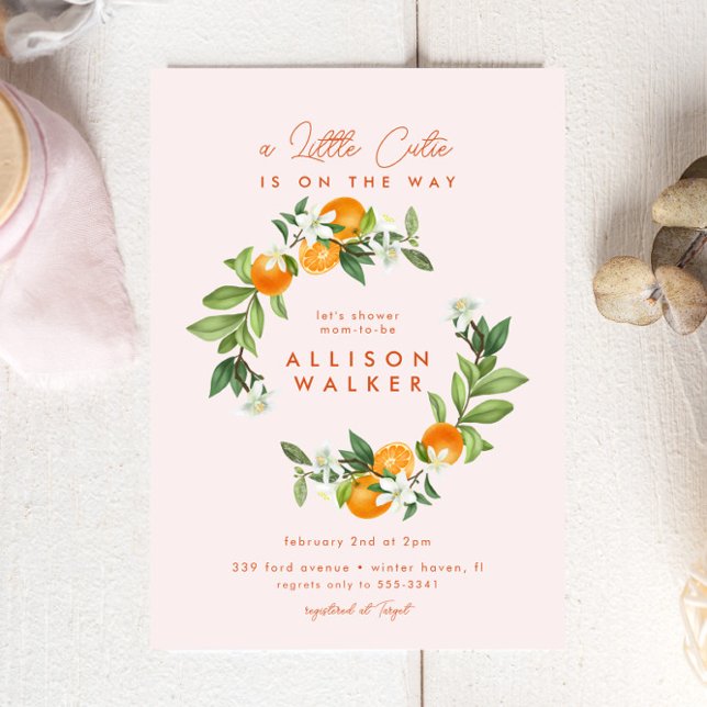 Invitation Baby shower rose Orange Little Cutie (Créateur téléchargé)