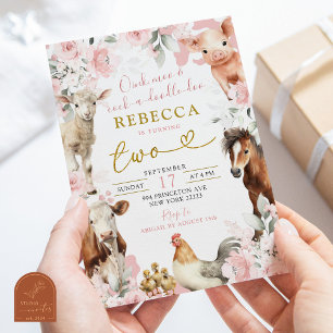 Invitation Baby Shower Rose Pâle Animaux de la Ferme