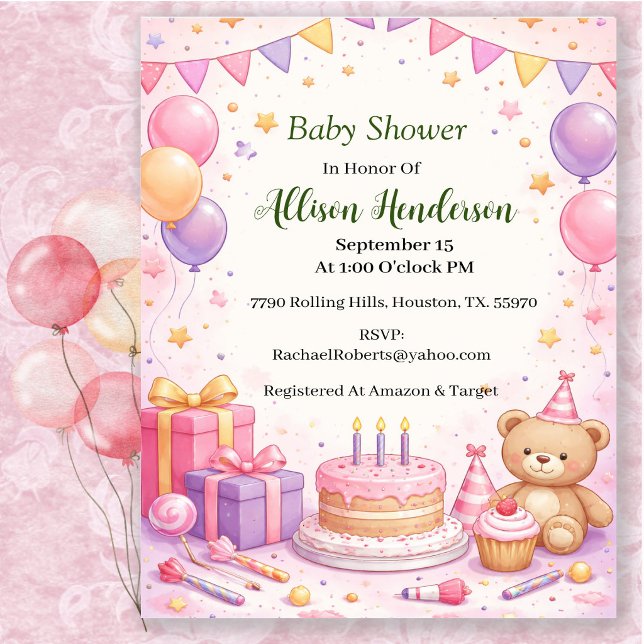 Invitation Baby Shower Rose Pâle Douce (Créateur téléchargé)