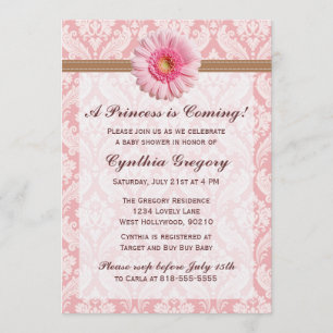Invitation Baby shower rose pâle et marguerite Bro