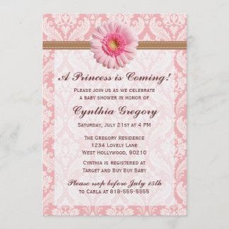 Invitation Baby shower rose pâle et marguerite Bro