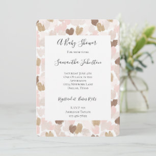 Invitation Baby Shower Rose Pâle Marron Crème Coeurs