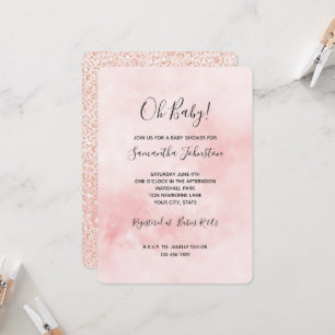 Invitation Baby-Shower Rose Pâle Pailleté Léopard