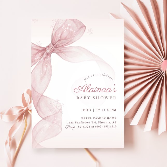 Invitation Baby Shower Rose Pâle Ruban Moderne (Créateur téléchargé)