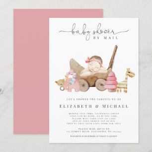 Invitation  Baby shower Rose Par Mail Girl Boho Longue Distan