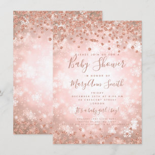 Invitation Baby shower Rose Parties scintillant or Hiver Wond