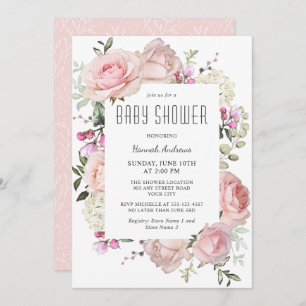 Invitation Baby shower Rose Pastel Pink Garden pour fille