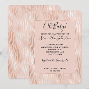 Invitation Baby-Shower Rose Pêche Rosé Zèbre