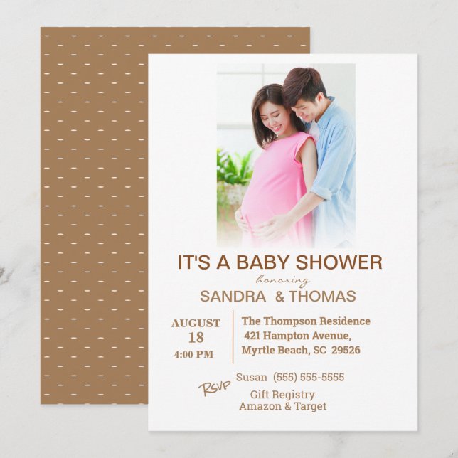 Invitation Baby shower rose photo Couples (Devant / Derrière)