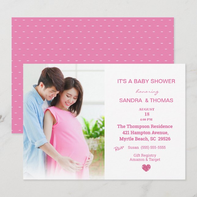 Invitation Baby shower rose photo Couples (Devant / Derrière)