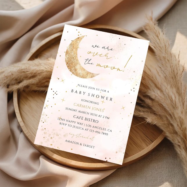 Invitation Baby Shower Rose Pink Star Lune (Créateur téléchargé)