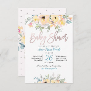 Invitation Baby shower Rose PixDezines Watercolor Garden