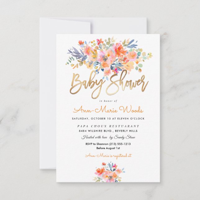 Invitation Baby shower Rose PixDezines Watercolor Garden (Devant)