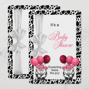 Invitation Baby shower rose pour jumelles