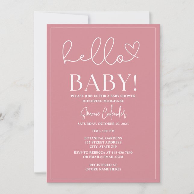 Invitation Baby shower rose poussiéreux simple (Devant)