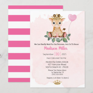 Invitation Baby shower rose Princesse Giraffe