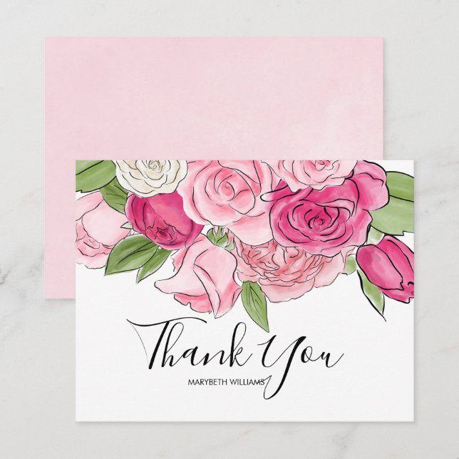 Invitation Baby shower Rose rose Aquarelle (Devant / Derrière)