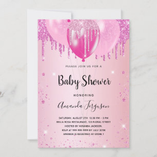 Invitation Baby shower rose rousse parties scintillant ballon