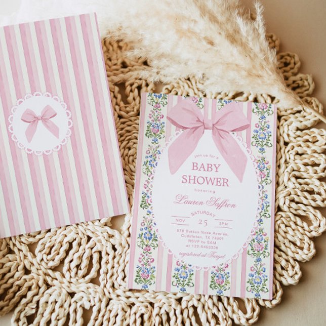 Invitation Baby Shower Rose Ruban Fantaisiste (Créateur téléchargé)